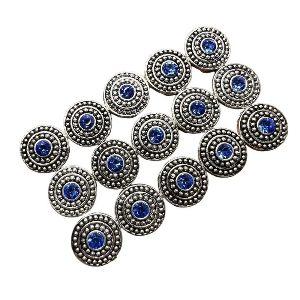 Jewelry Making Lot Pewter and Crystal Round Spacers Silver and Sapphire Blue